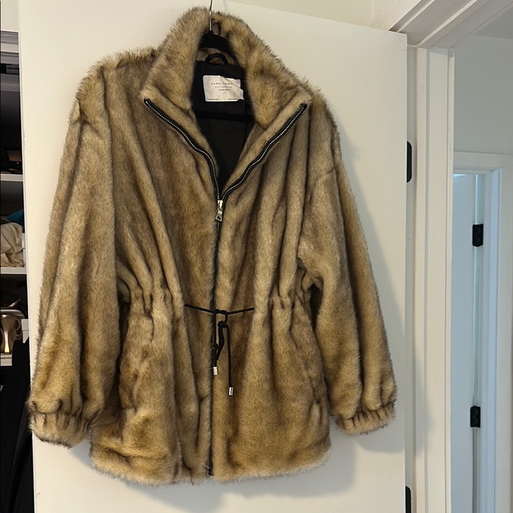 Zara Faux Fur Jacket in Tan